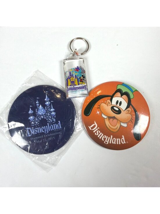 Disney Other - Vintage Disneyland Disney Lot Set Blue Diamond 60th Magnet Goofy Button Keychain